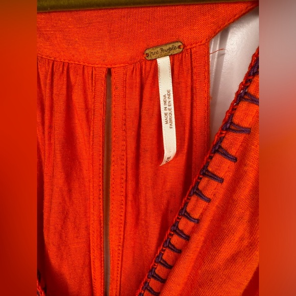 Free People Megan Peplum Tank Top Orange Embroidered Crochet Cutout Center - Picture 3 of 6